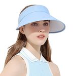 AUXFRE Women's Sun Visor Hat - Wide Brim Visor Hats Adjustable Large Brim Summer Beach Caps, Sports Tennis Golf Hats (Blue)