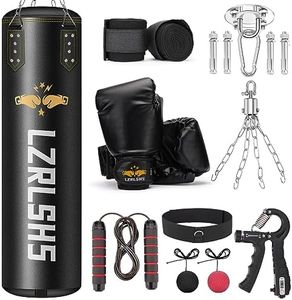 LZRLSHS Punching Bag for Adults, Unfilled 4ft PU Leather 6 in 1 Boxing Bag Set, 80lb Heavy Bag with 12oz Gloves, Hanging Bag for Home Gym MMA Karate Kickboxing Muay Thai Training, Black