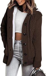 Sidefeel Women's Cardigan Hooded Fleece Lined Jackets Winter Cable Knit Sweater Coat XX-Large Brown
