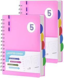 FLYING EAGLE 2 Pack 5 Subject Notebook Wide Ruled Spiral Notebook, 204 Pages Lined Spiral Journal Notebook with Dividers, Small Hardcover Notebooks for School Work, Pink, A5