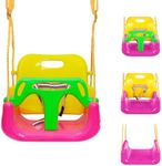 IFOYO Kids Swing Seat, 3 In 1 Toddler Swing Chair Secure Swing Seat Detachable Swing Seat High Back Swing Set for Playground Indoor Outdoor, Pink