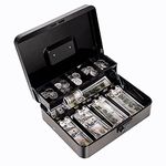 Cash Box with Money Tray and Combination Lock Metal Money Box for Cash Register Tiered Lock Box for Money 11.8" x 9.4" x 3.54" Black