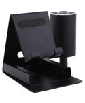 ZAHEPA Mobile Holder - Universal Tabletop Stand for All Smartphones, Tablets, Kindle, iPad - Includes Pen Stand & Visiting Card Holder - Multipurpose Desk Organizer (Black)