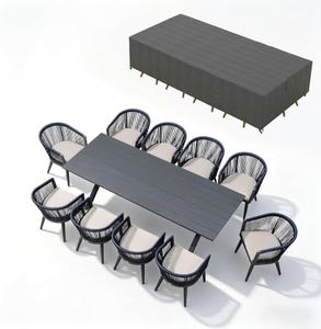 PURPLE LEAF Outdoor Dining Set with Waterproof Furniture Cover 11-Piece All-Weather Patio Set for 10 with Gray Aluminum Table Rope Weave Chairs and Cushions, Gray