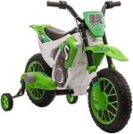 HOMCOM Kids Electric Motorbike, 12V Battery Powered Kids Motorbike for Boys and Girls with Training Wheels, Start-up Button, Pedal, for Ages 3-5 Years - Green