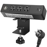 Desktop Clamp Power Strip with USB, Surge Protector Power Charging Station Outlet with 3 Plugs 3 USB A 1 USB C PD Fast Charging Outlets, Desk Mount Multi-Outlets for Home Office Garage Workshop