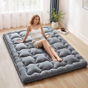 FARINA Japanese Futon Mattress Floor Mattress, Queen Size Shredded Memory Foam Roll Up Foldable Tatami Mat, Portable Sleeping Pad for Living Room Guest Room (Grey, Queen)