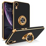 BENTOBEN for iPhone XR Case with Ring, Phone case for iPhone XR, Holder Edge Plating Rotation Kickstand Soft Silicone TPU Bumper Slim Flexible Shockproof Protective Cover for iPhone XR 6.1 Black