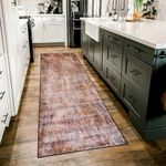 TQONEP Boho Runner Rug, Washable Area Rug with Anti-Slip Backing, Boho Vintage Soft Hallway Carpet for Laundry Room Doorway Bedroom Kitchen Living Room (Red+Brown, 2' x 6')