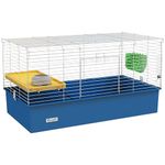 PawHut Guinea Pig Cage Chinchillas Rabbit Small Animal Cage with Ramp, Dish, Water Bottle, 99 x 52 x 53cm, Blue