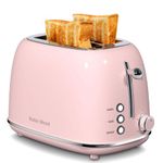 2 Slice Toaster Roter Mond Retro Stainless Steel Toaster with Bagel, Cancel, Defrost Function and 6 Bread Shade Settings Bread Toaster, Extra Wide Slot and Removable Crumb Tray, Pink