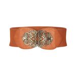 SYGA Women Cinch Belt, PU Leather Stretchy Waist Belt with Floral Metal Buckle, Retro Style - Camel(Fits Waist Size 25-35)