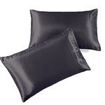 EDMUND - Dark Grey Satin Silk Pillow Covers Beutifull Smooth Silk Mulburry Satin Pillow Cover for Hair & Skin - Dark Grey | (20" x 40") Inche| Pack of - 2