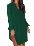 JOCAFIYE Women Dresses 2024 Casual V Neck Dress Summer Elegant Ruffle Long Shift Dress Dark Green M