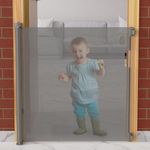 Cherilo Baby Safety Gate | Retractable Kids Safety Gate for Door & Stairs | Expandable Mesh Child Gate up to 150 cm | Pet & Baby Fence Barrier | Grey