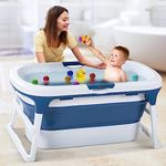 Baybee Haven Foldable Bath Tub For Adults Kids, Portable Baby Mini Swimming Pool For Kids With Support Bolster & Anti Skid Base, Kids Inflatable Adult Bathtubs For Boys Girls (Blue) - Plastic