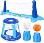 Sloosh Inflatable Volleyball Net & Basketball Hoops Pool Float Set; Balls Included for Kids/Adults, Summing Pool Game, Floating, Summer Floaties, Volleyball Court |Basketball ,Blue