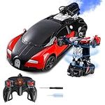 Remote Control TransformCar Robot with Spray,RC Rechargeable Toy Car with LED Light,Electric Hobby Sport Racing Vehicle for Kids Boys Age 3 4 5 6 7(Red)