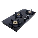 RÖKA Titanium 3 burner Glass hob Top| Auto Ignition| ISI Certified| Tempered Glass, Black color