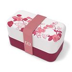 monbento - Bento Box MB Original Magnolia with Compartments Made in France - 2 Tier Leakproof Lunch Box for Work/School Lunch Packing - BPA Free - Food Grade Safe Food Containers - Pink with Flowers