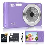 Digital Camera for Teens, FHD 4K 44MP Digital Camera Purple with 64GB SD Card 16X Digital Zoom, Cameras for Photography Compact Point and Shoot Camera for Teen Boys Girls Kids Camera Digital