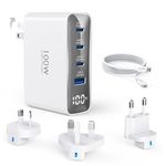 100W USB C International Travel Adapter, 4-Ports Foldable Travel Charger Converter with UK/EU/AU Plugs,Fast Charging for Macbook Pro/Air,for iPad Pro/iPhone 17/16/15 Pro Max, for Galaxy S25 S24, White