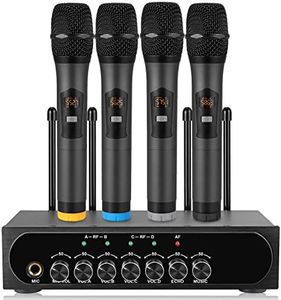 LiNKFOR Sistema de Micrófono Inalámbrico UHF 50x4 Canales Micrófonos Inalámbricos Portátiles con Eco Bluetooth Entrada y Salida AUX Frecuencia Elegible para Karaoke Bodas DJ Iglesia Regalo