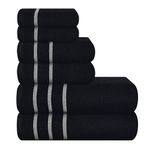 MyOwn Ultra Soft 6 Pack Cotton Towel Set, Contains 2 Bath Towels 28x55 inch, 2 Hand Towels 16x24 inch & 2 Wash Coths 12x12 inch, Ideal Everyday use, Compact & Lightweight - Black, 71645