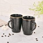 Femora Ceramic Coffee Mug - Set of 2 (320ml) 22k Liquid Gold Line Black, Tea Cups, Stackable, Chip Resistant