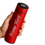 Your Name Temperature Stainless Steel Water Bottle with Smart LCD Touch Screen, Double Wall Vacuum Flask, Stay Hot & Cold for 24 Hrs (Matte Black-500ml) Gym, Gift, Doctor, Outdoor Flask (Red Temp)