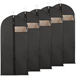 Niviy Dress Bags Covers Moisture-Proof Clothes Covers with Zip Long Coat Covers Breathable Dust Bags Waterproof Washable Suit Carrier Protector Covers Black, 60x160cm(Pack of 5)