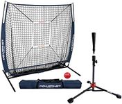 PowerNet 5x5 Practice Net + Deluxe Tee + Strike Zone + Weighted Training Ball Bundle (Navy) | Baseball Softball Pitching Batting Coaching Pack | Work on Pitch Accuracy | Build Plate Confidence