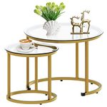 aboxoo Gold Nesting Coffee Table Set of 2, Small Glass Round Nesting Tables for Living Room Bedroom, Accent Tea Table with Metal Frame Modern Industrial Simple