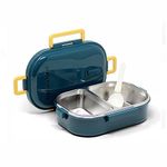 Signoraware Duo Star Stainless Steel Lunch Box For Kids Adults, PUF Insulation Keeps Food Warm, Food Grade Bpa Free, 2 Compartments With Locking Lid and Steam Valve, Spill Leak Proof(700ml Dark Green)