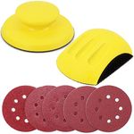 DRLIFE 5 Inch Hand Sanding Blocks, 2 Pieces Round and Mouse-Shaped Hook Backing Plate Sand Pad with 15 Pieces 5 Inch Hook and Loop Sanding Discs for Wood Furniture Restoration Home Arts and Crafts