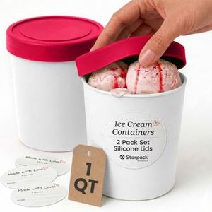 StarPack Ice Cream Containers for Homemade Ice Cream (2 Pcs) - Reusable Ice Cream Storage Containers for Freezer - Leak-Free Ice Cream Containers with Lids (Silicone) - 1 Liter per Ice Cream