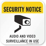 SmartSign Aluminum Sign, Legend "Security Notice Audio/Video Surveillance in Use" with Graphic, 12" Square, Black/Yellow on White