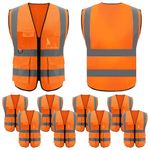 8 Pack Reflective Safety Vests with Pockets and Zipper, High Visibility Construction Vest for Men Women, Breathable Neon Working Vest for Traffic Work, Running, Surveyor and Security Guard One Size