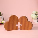 Anywin Easter Gifts Heart Wooden Decor, Creative Cross Hollow Out Design, Suitable for Home Kitchen, Living Room, Bedroom, Office Table Decorations, Wedding Engagement Gift Prayer Christening Gift