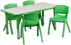 Flash Furniture Emmy 23.625''W x 47.25''L Rectangular Green Plastic Height Adjustable Activity Table Set with 4 Chairs