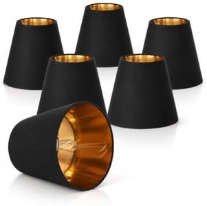 Small Lamp Shade Clip on Bulb for Candelabra Bulbs, Mini Lampshades for Chandeliers, Home Decor Barrel Black Lampshade for Table Chandelier Wall Lamp Ceiling Lamps 4x6x5 Inch (6, Black)