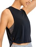 CRZ YOGA Pima Cotton Summer Gym Sleeveless Vest Tops for Women Light Elastic Running Crop Top Loose Crew Neck Yoga Shirt Black 10