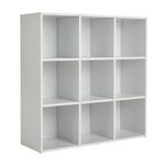 Home Source Storage 9 Shelf Bookcase Wooden Display Unit, Grey, White, 9 Cube