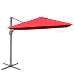 COSTWAY 3x3m Garden Cantilever Parasol, 360° Rotation Square Overhanging Umbrella with 4-Level Tilting Adjustment and Crank Handle, Outdoor Patio Offset Market Umbrellas (Wine)