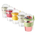 EYNEL On The Go Cereal Yogurt Cups with Lids and Spoon, Overnight Oats Container, Reusable Parfait Plastic Milk Jar Breakfast Crunch Granola Oatmeal Smoothie Snack Prep Bowl To Take Along (5 Pack)