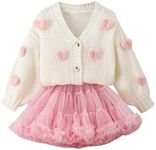 GORGLITTER Girl's 3D Heart Cardigan Sweaters Long Sleeve Button V Neck Knit Sweater Coats Beige 6Y