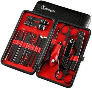 Professional Manicure Pedicure Stainless Set - Erkangsm 18 in 1 Manicure Pedicure Grooming Kit,Nail Clippers,Toenails Scissors,Ear Pick,Nail Tools with PU Leather Travel Case (Black)
