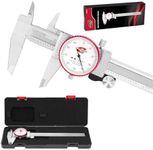 Standard Gage 0-6" Range SAE Dial Caliper Measuring Tool, Analog Precision Micrometer Caliper ±0.001" Accuracy, Manual Mechanical Metal Stainless Steel Measuring Dial with 4-Way Measurements