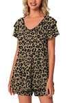 Aodemo Womens Summer Pajama Sets Ruffle Sleeve Sleepwear Ladies Nightwear Pjs Lounge with Pockets 3XL, Leopard Khaki