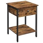 VASAGLE Nightstand, Bedside Table, Side Table with Drawer and Shelf, End Table, Bedroom, Living Room, Easy Assembly, Steel Frame, Industrial, Rustic Brown and Black LET55BX